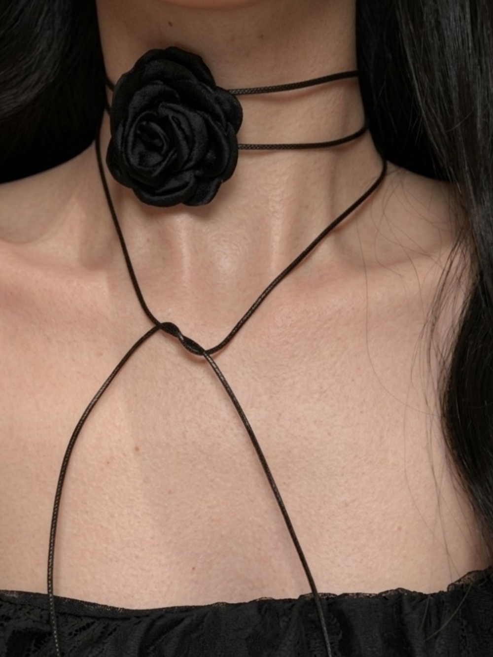 Flower Silklike Choker Necklace with Black Cloth String Wrap (Choose Color) NWT